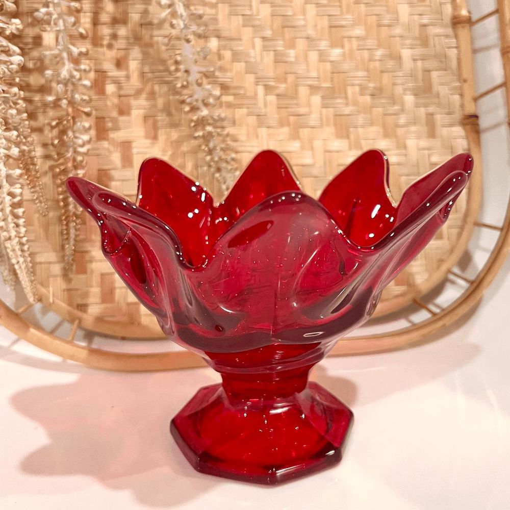 Vintage Fostoria Glass Ruby Red Tulip Footed Bowl